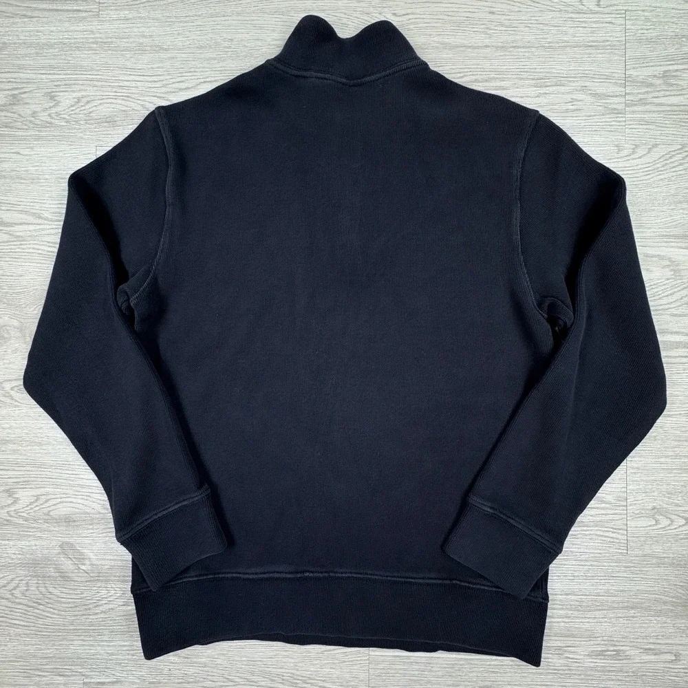 Lands End Mens Sweater Quarter Zip‎ Pullover Navy Blue Size S Cotton Ribbed Trim